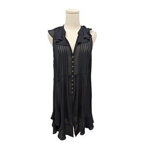 ANTHRO AKEMI + KIN‎ Small Top Sheer Flowy Button Front Pintucks Pleated Ruffles
